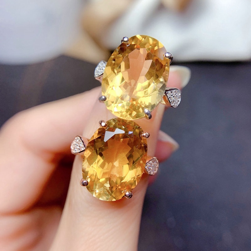 Fashion Cincin Minimalis Hias Kuning Bersinar Oval Cubic Zirconia Perhiasan Untuk Wanita Pernikahan Pertunangan Pesta Aksesoris