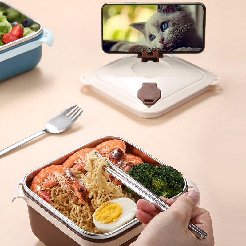 Tempat kotak makan mangkuk mie instan mangkuk mie baja tahan karat persegi ada 5 warna ukuran 1000-1400ml