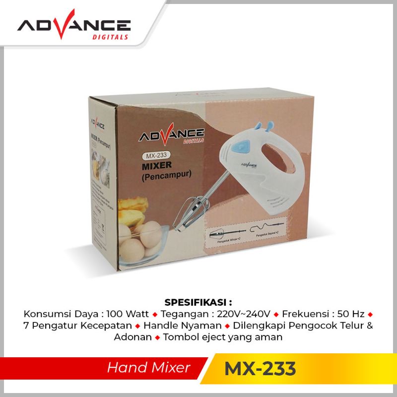 Advance Hand Mixer 7 Speeds / Pencampur Adonan Tangan MX-233