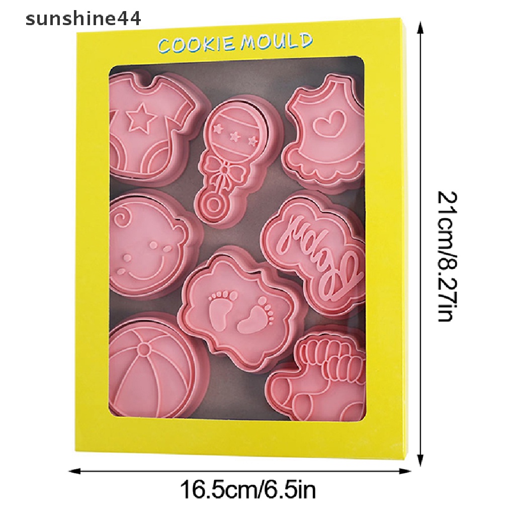 Sunshine 8pcs/Set DIY Bayi Kartun Biskuit Cetakan Cookie Cutter 3D Biskuit Cetakan Plastik Baking Cookie Stamp Cookie Decorag Tools.