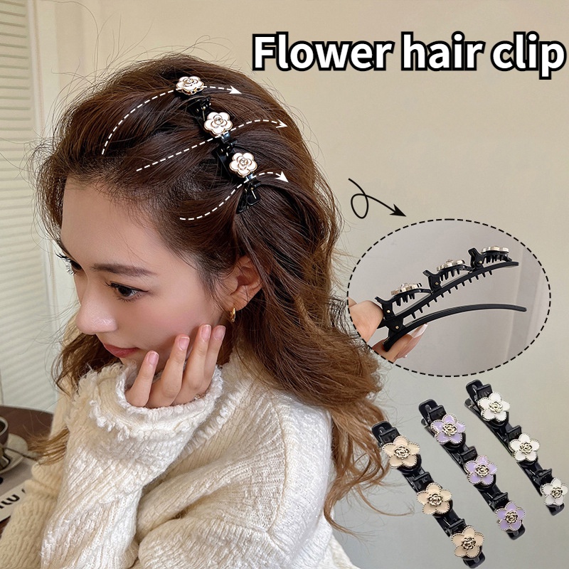 Sweet Floral Hair Pin Poni Organizer Wanita Elegan Klip Samping Kepang Rambut Malas Aksesoris Rambut