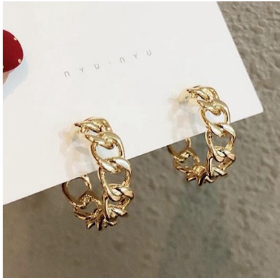 【COD】Anting Tusuk Bentuk Rantai Bulat Warna Emas Gaya Korea Untuk Wanita