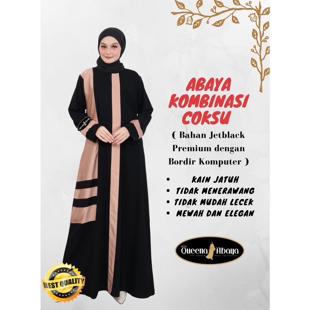 Abaya Gamis Arab Saudi Hitam Dewasa Kombinasi Coksu Jetblack Grade A By Queena 04
