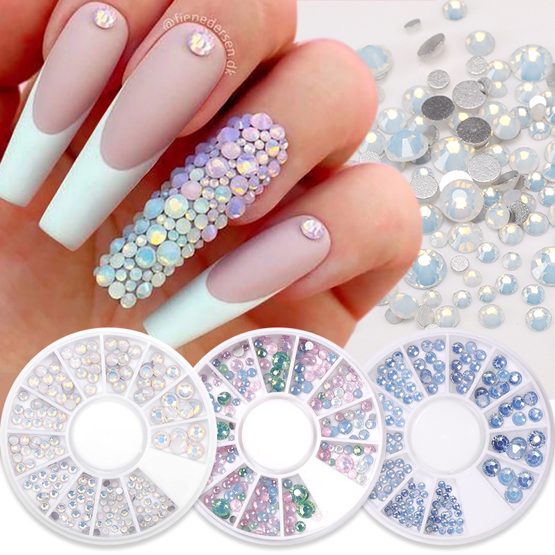 Opal Kuku Rhinestones Kristal Permata Manik-Manik Kuku Warna Campur Pink 3D Dekorasi Kuku In Wheel DIY Nail Art Decoration