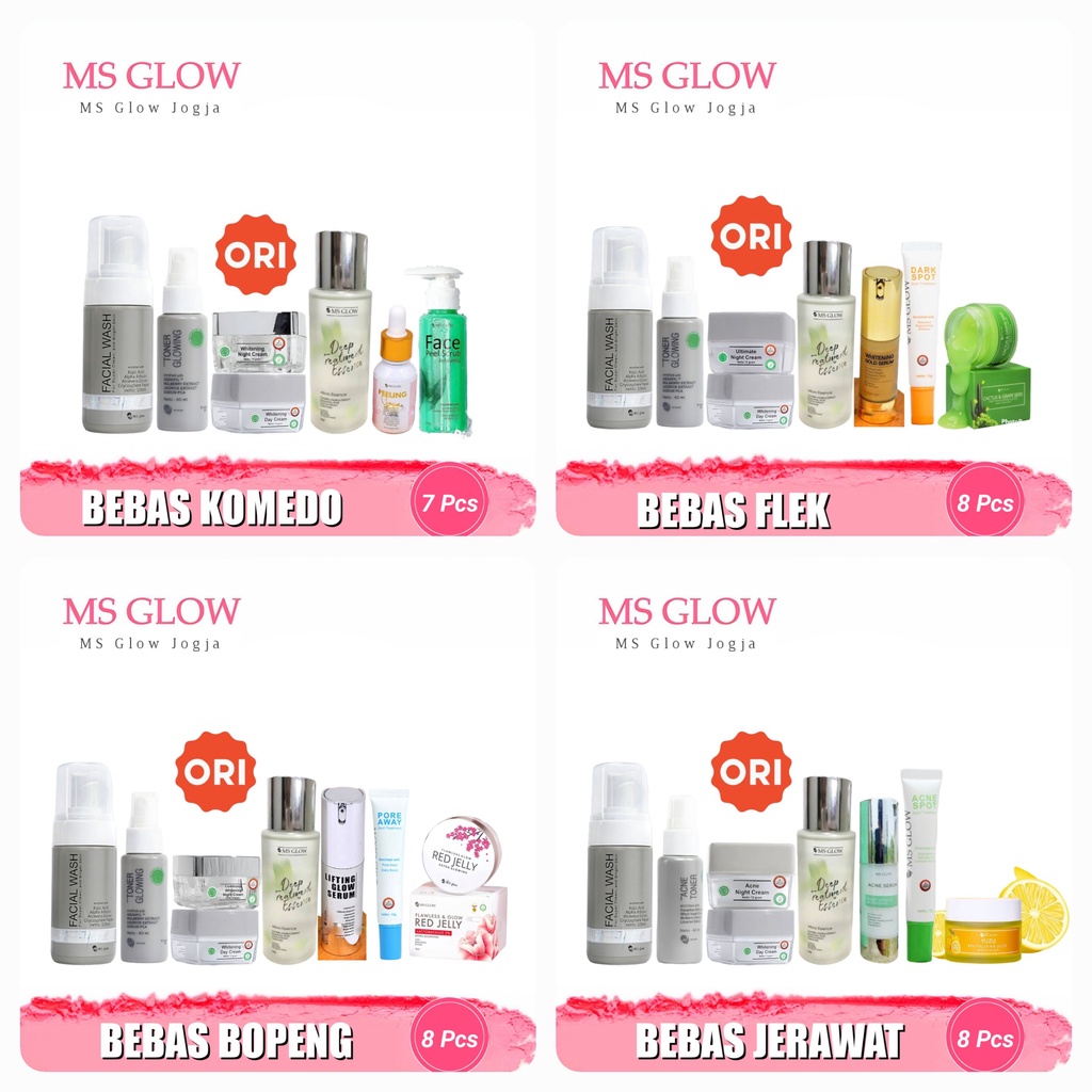 MS GLOW Paket Penghilang Flek Hitam - Penghilang Komedo - Penghilang Jerawat - Penghilang Bopeng