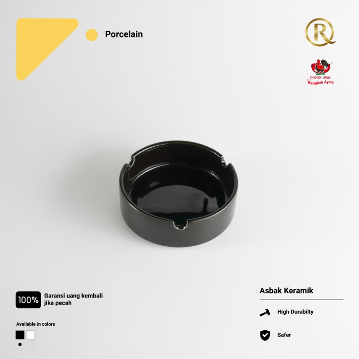 Asbak Keramik 9cm Hitam Polos