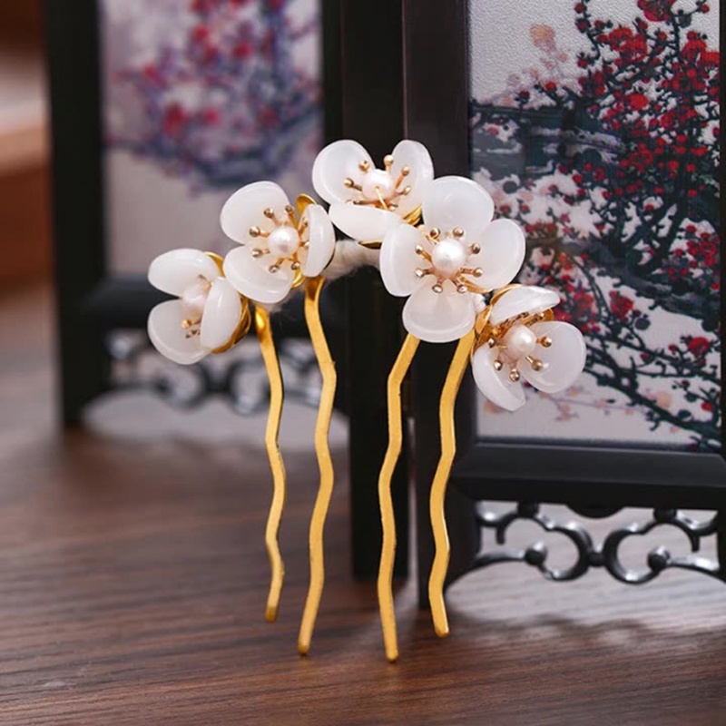 Anyaman Jepit Rambut Fashion Bunga Mutiara U Berbentuk Hiasan Kepala Jepit Rambut Plum Blossom Retro Aksesoris Rambut Untuk Wanita Hair Clip Jewelry