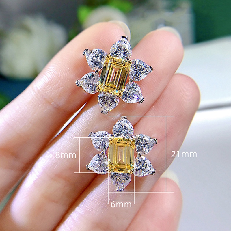 Anting Bunga Cubic Zirconia Kuning Aksesoris Pernikahan Tunangan Hadiah Anniversary Perhiasan Baru