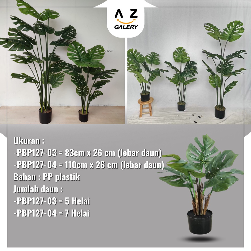 Pohon Plastik Monstera Leaf Plant Tanaman Hias Jumbo Besar Palsu Rumah Dekorasi Taman Azgalery PBP127