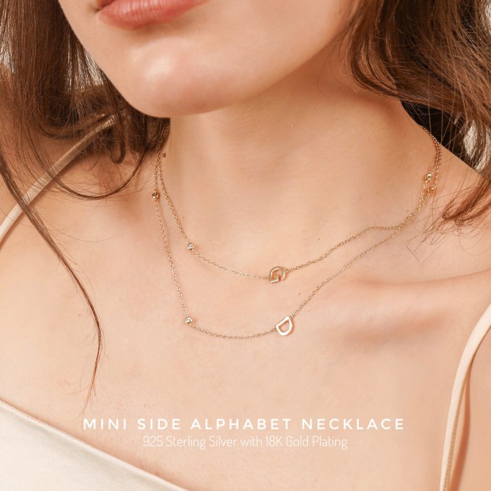 Dear Me - Mini Side Alphabet Necklace N~Z (S925 with 18K Gold Plating) Kalung Huruf Perak Lapis Emas