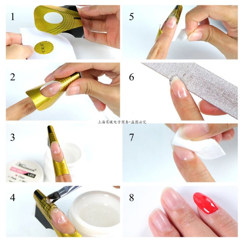 100pcs 500pcs Nail Form Gel Gold Extension Nail Foil Double Thick  Nail Art Acrylic UV Perpanjang Pembentuk Kuku Palsu Stiker Cetakan