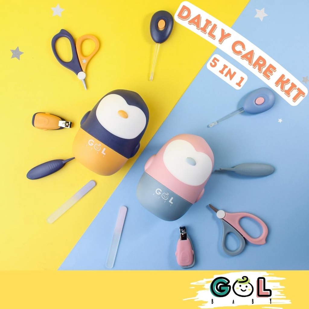 GOL Baby Set 5 in 1 Daily Care Kit Owl Series Gunting Alat Potong Pemotong Jepit  Penjepit Capit Perawatan Kuku Tangan Kaki Bayi Anak Dewasa Portable Karakter Motif Kartun Lucu Baby Cartoon Mini Nail Clipper Cutter Manicure Pedicure Anti Slip