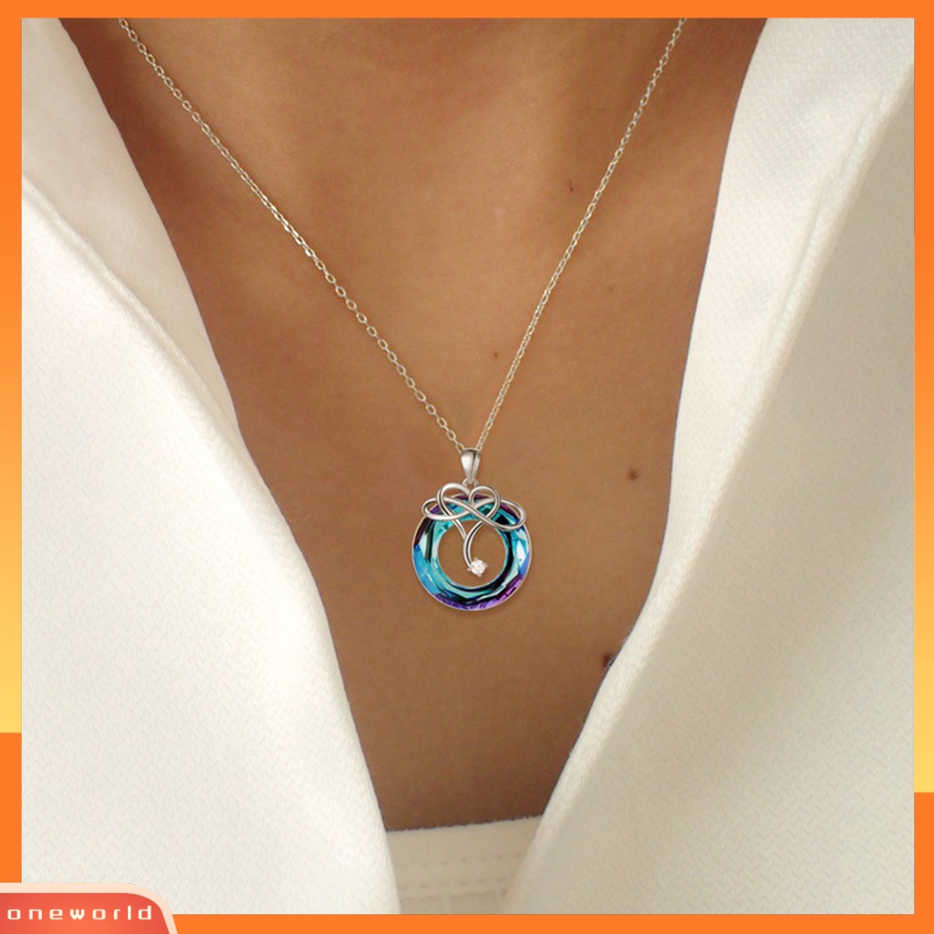 [ONWL] 1set Set Perhiasan Wanita Romantis Geometris Infinity Cinta Liontin Bulat Kilau Terang Hias Rantai Klavikula Biru Menjuntai Anting Set Perhiasan Pengantin Pakaian Sehari-Hari