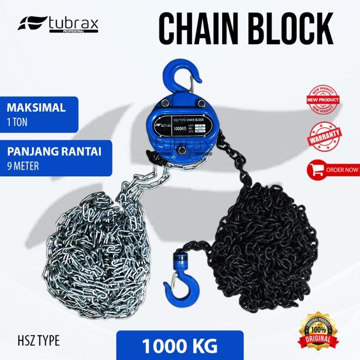 Chain Tubrax Chain Block 1 Ton X 9Meter Lifting Hoist Takel Katrol Listrik