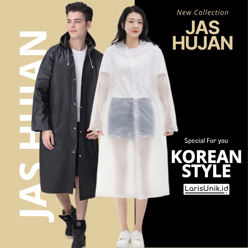 Jas Hujan Raincoat Poncho Korea Korean Style Terusan Polos Transparan Bening Waterproof Eva Ponco Lightweight Portable Mantel Mantol Jass Jaa Huja Hujn Jashujan Ujan Pria Wanita Dewasa Unisex With Hood Transparant Korea Gamis Kancing Murah