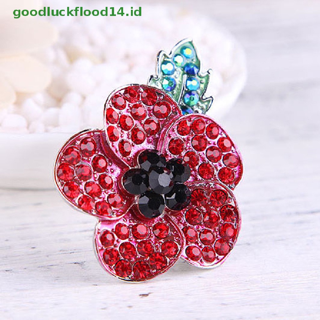 [GOOGFOUR] 1pc Crystal Poppies Enamel Pin Bros Wanita Dekorasi Natal Lencana Merah Pin [TOP]