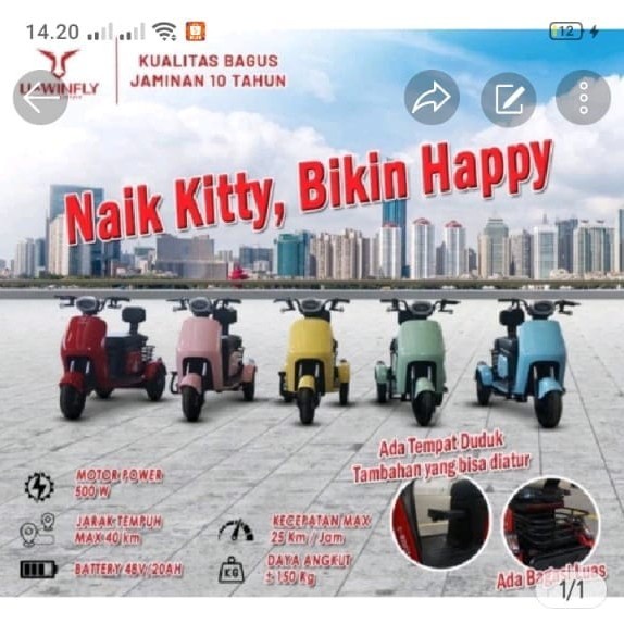 seped motor listrik uwinfly kitty 3 roda