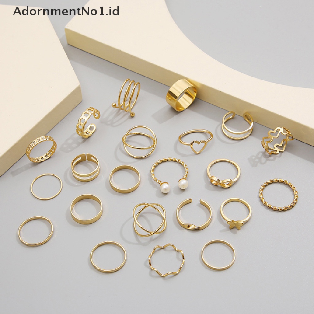 [AdornmentNo1] 22pcs Set Vintage Hollow Hati Butterfly Rings Set Untuk Wanita Metal Warna Silver Geometris Bentuk Spiral Ring rendy Jewelry [ID]