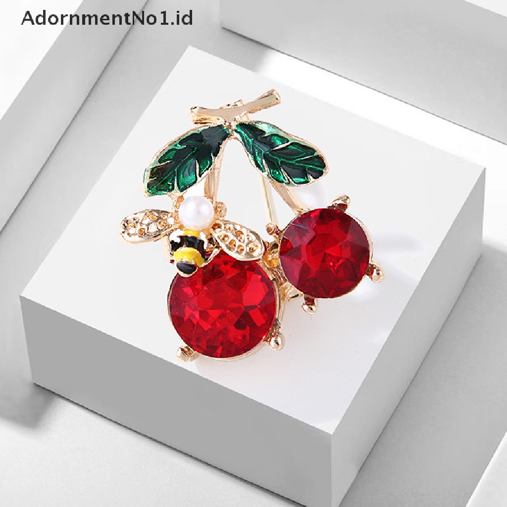 [AdornmentNo1] Bros Cherry Kristal Merah Untuk Wanita Enamel Klasik Buah Pernikahan Kasual Kantor Bros Pin Hadiah Perhiasan Gift [ID]