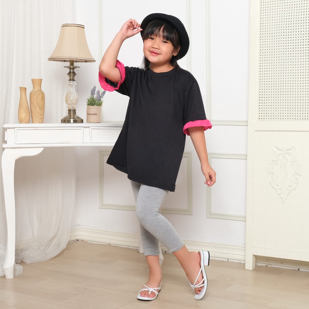 Hzl_outfit Baju Kaos Anak Perempuan Polos Naswa Lengan Kerut Pendek/ Kaos Baju Lengan Kerut