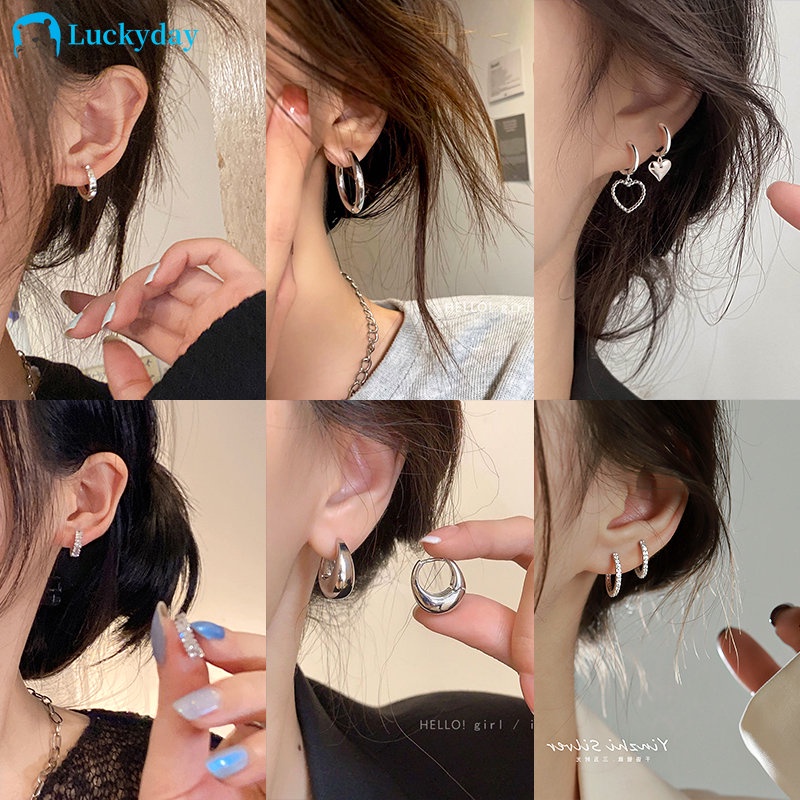 YEEZII Fashion Y2K Twist Hoop Earrings Heart Pink Zircon Berlian Mutiara Earring Gold Silver Earings Untuk Wanita Aksesoris Perhiasan