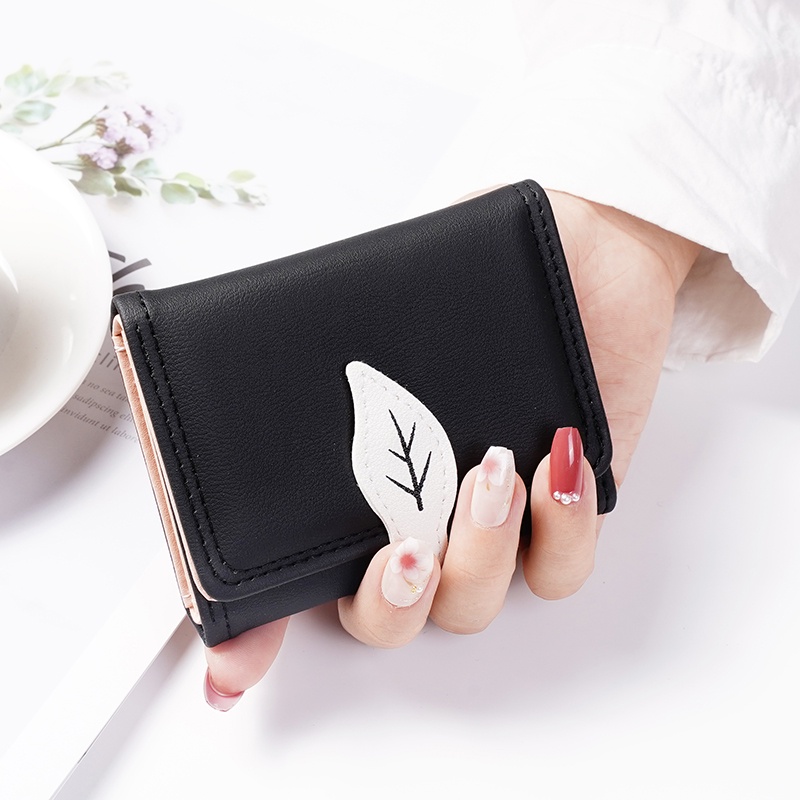 Dompet Lipat Wanita Motif Daun Fashion Style Korea Dompet Pendek Cewek Mini Women Wallet PU Satu7an D102