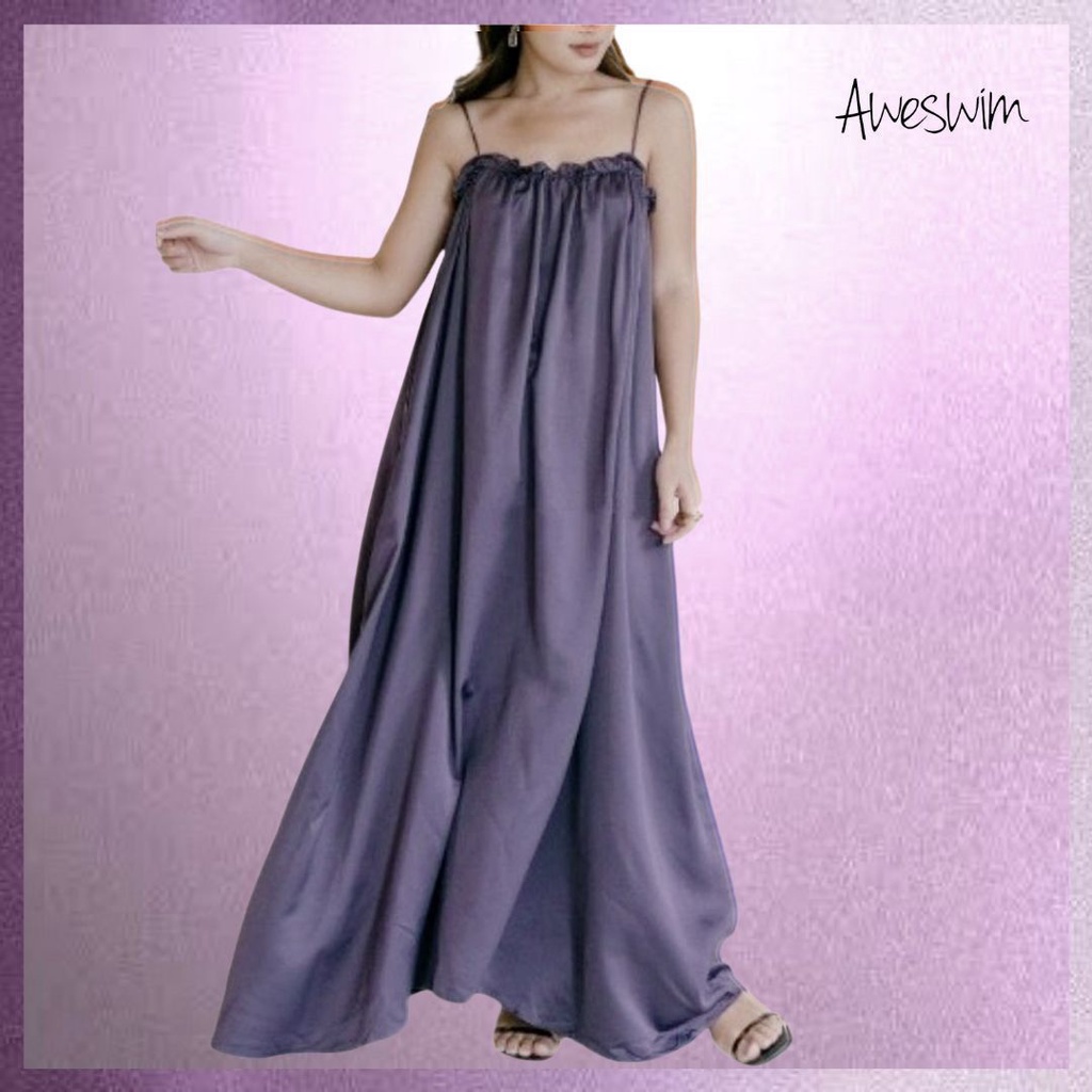 BACKLESS Dress Gaun Panjang Wanita Gaun Pantai Summer Dress - Purple