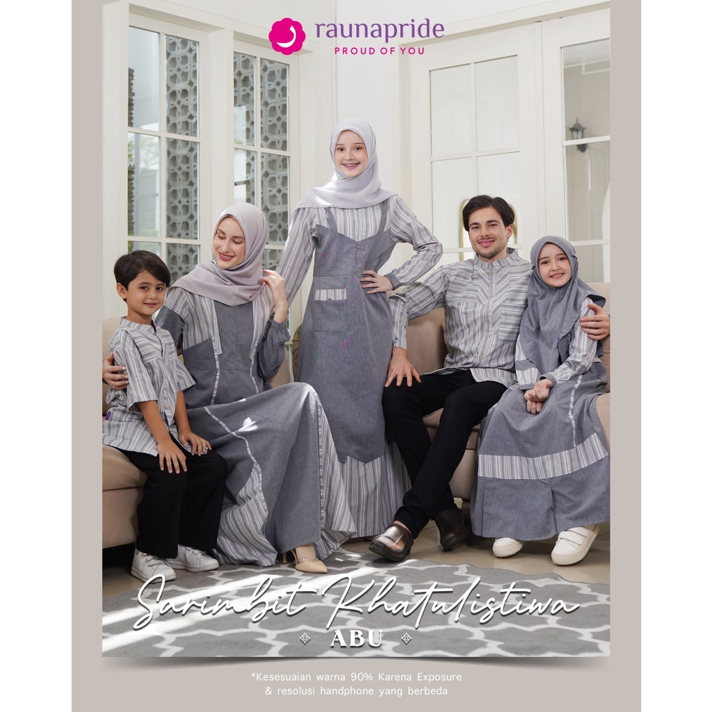 Rauna Sarimbit khatulistiwa 11 Abu / baju muslim / baju couple / sarimbit keluarga / gamis dewasa / 