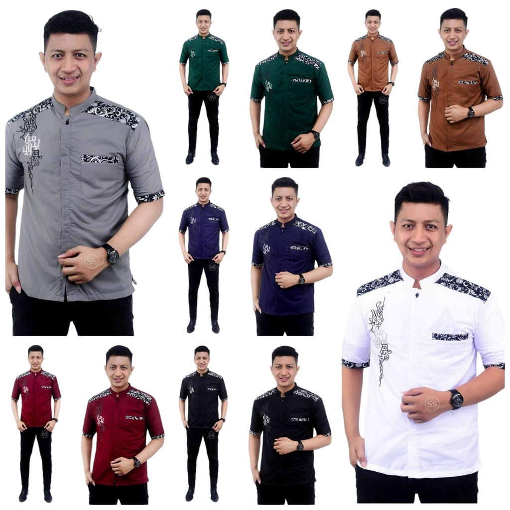Baju Koko Pria Bordir Syubbanul Muslimin Koko Azzahir Koko Kurta Lengan Pendek