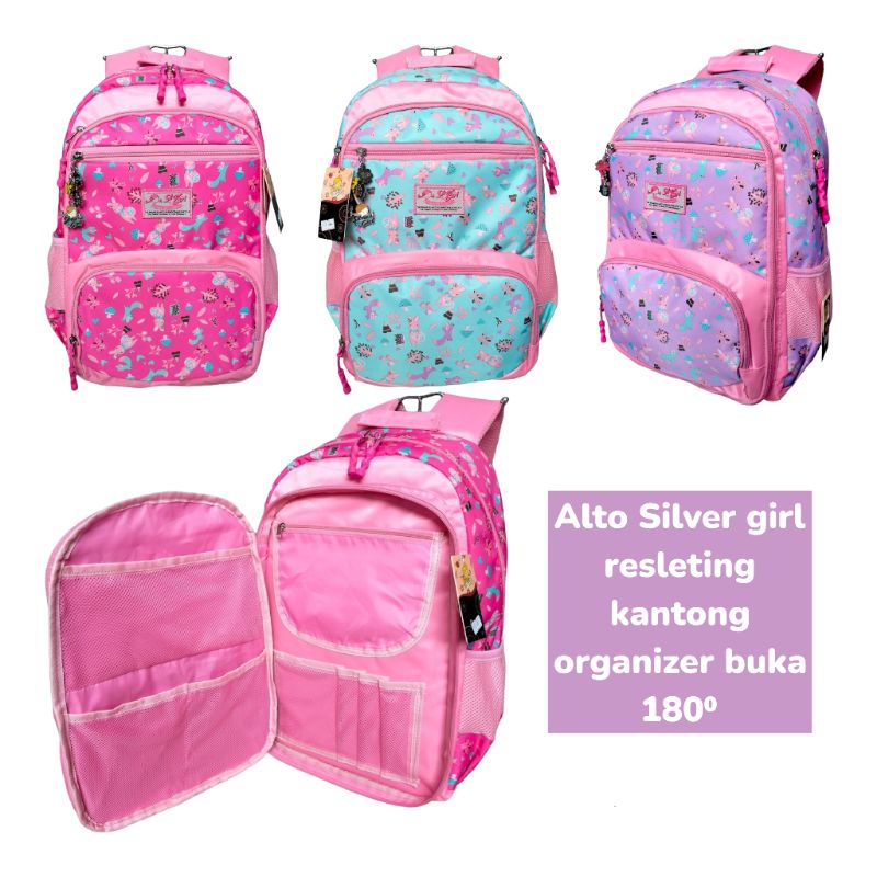 Tas ransel backpack anak perempuan alto silver girl free rain cover