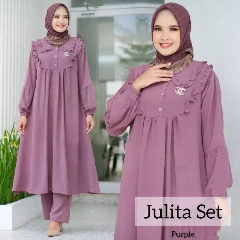 One Set Tunik Julita Wanita Rayon Premium Busui Friendly Kancing Depan