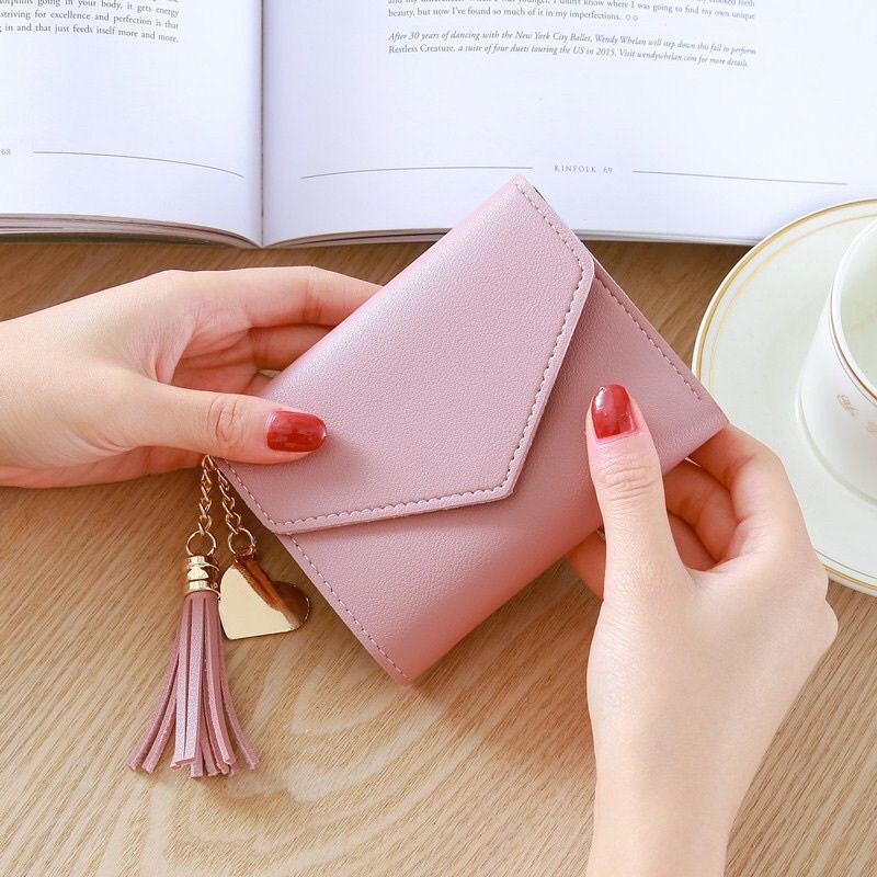 Dompet Wanita Lipat Mini Rumbai Simpel / Dompet Lipat Wanita Fashion Korea Lucu Simpel