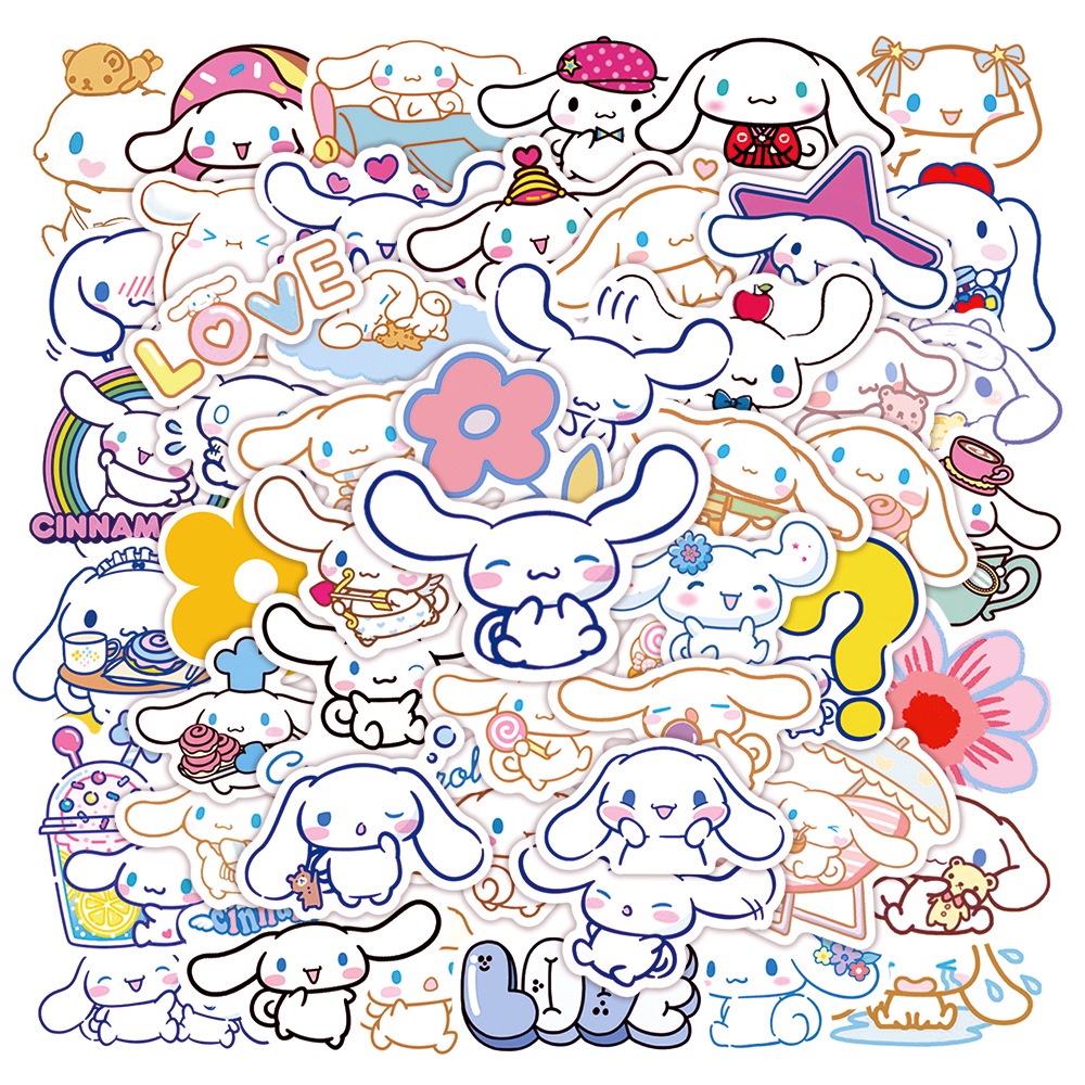 50pcs / set Stiker Motif Kartun Sanrio / Cinnamon / Anjing Kulomi Anti Air Untuk Dekorasi Notebook / Gelas Air