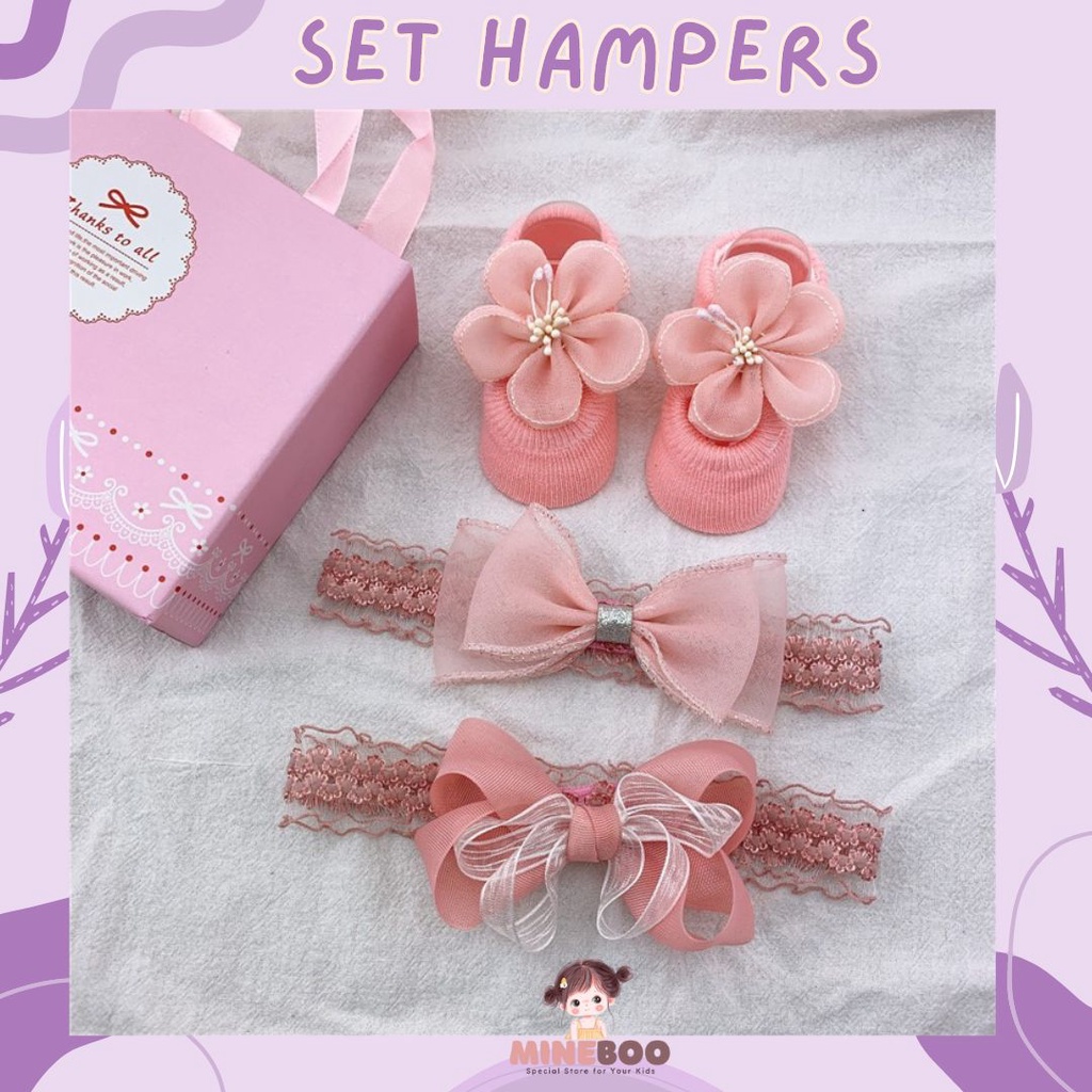 mineboo- HAMPERS BANDANA Set kaos kaki dan bandana bayi import dengan box cantik cocok untuk kado hampers