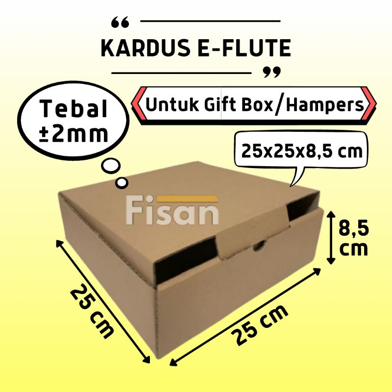 

Kardus E-Flute Dus Box Kotak Hampers Baju Kue Roti Polos 25x25x8,5 cm