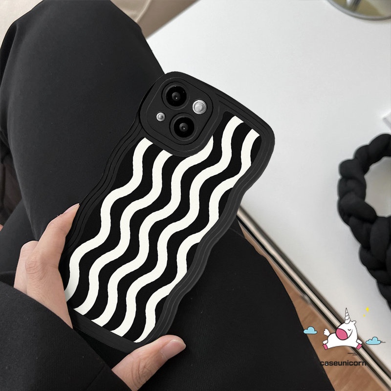 Casing Redmi 12C 9 10C 10 9A 9T 10A 9C NFC A1+A1 Note10 10Pro 11Pro+9 8 11 9Pro 9s 10s 11s POCO M3 X3 NFC Pro Mi 11T Pro Art Hitam Putih Motif Gelombang Air Soft Case Wavy Edge