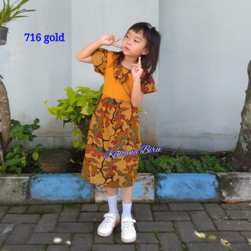 716 Gold dress batik modern anak perempuan couple keluarga