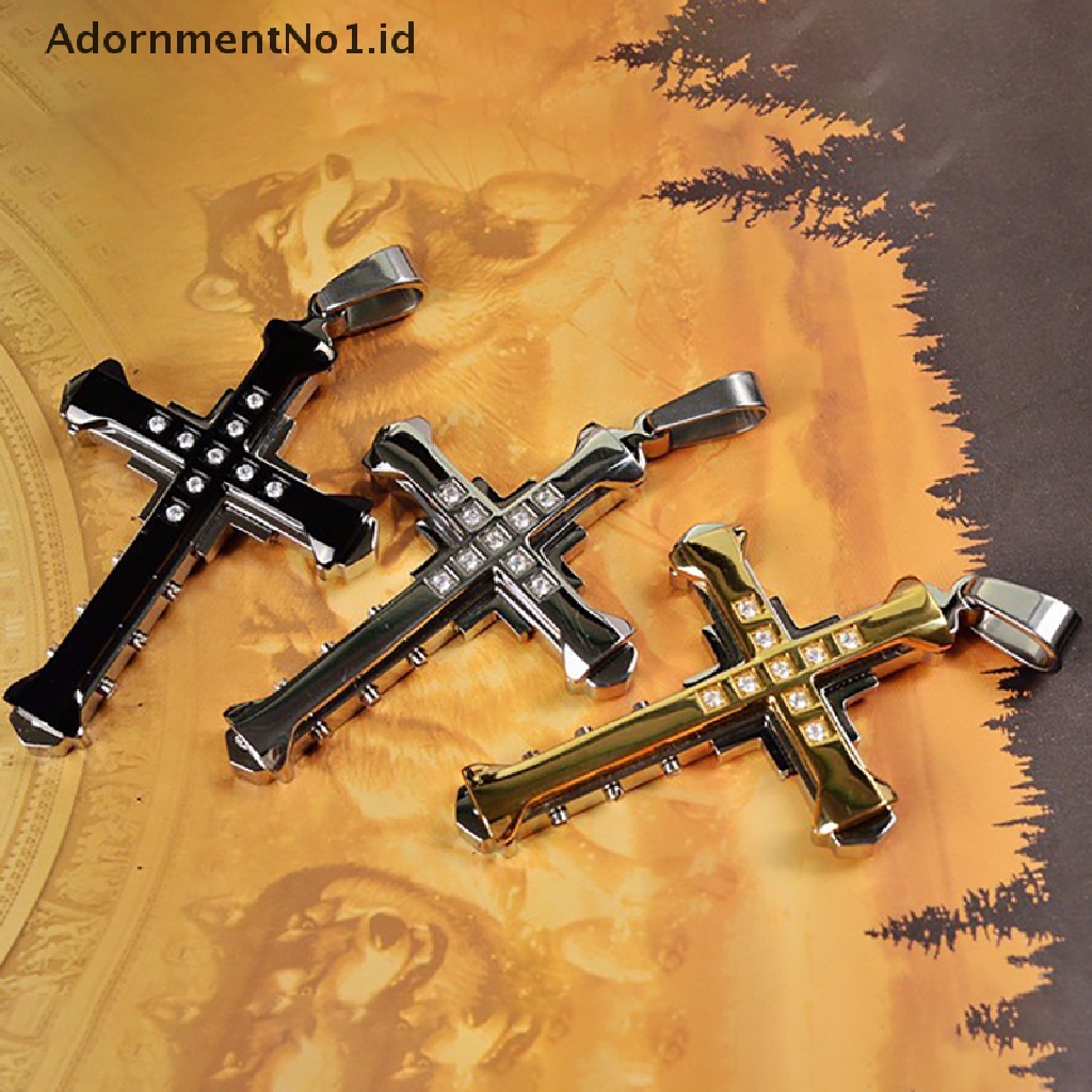 [AdornmentNo1] Salib Kristal Pria Yesus Liontin Salib Pendant Kalung Perhiasan Stainless Steel [ID]