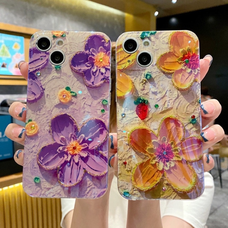 Purple Flower Softcase Case HP Lucu for iphone XS Max XR 11 Pro Max 12 Pro Max 13 Pro Max