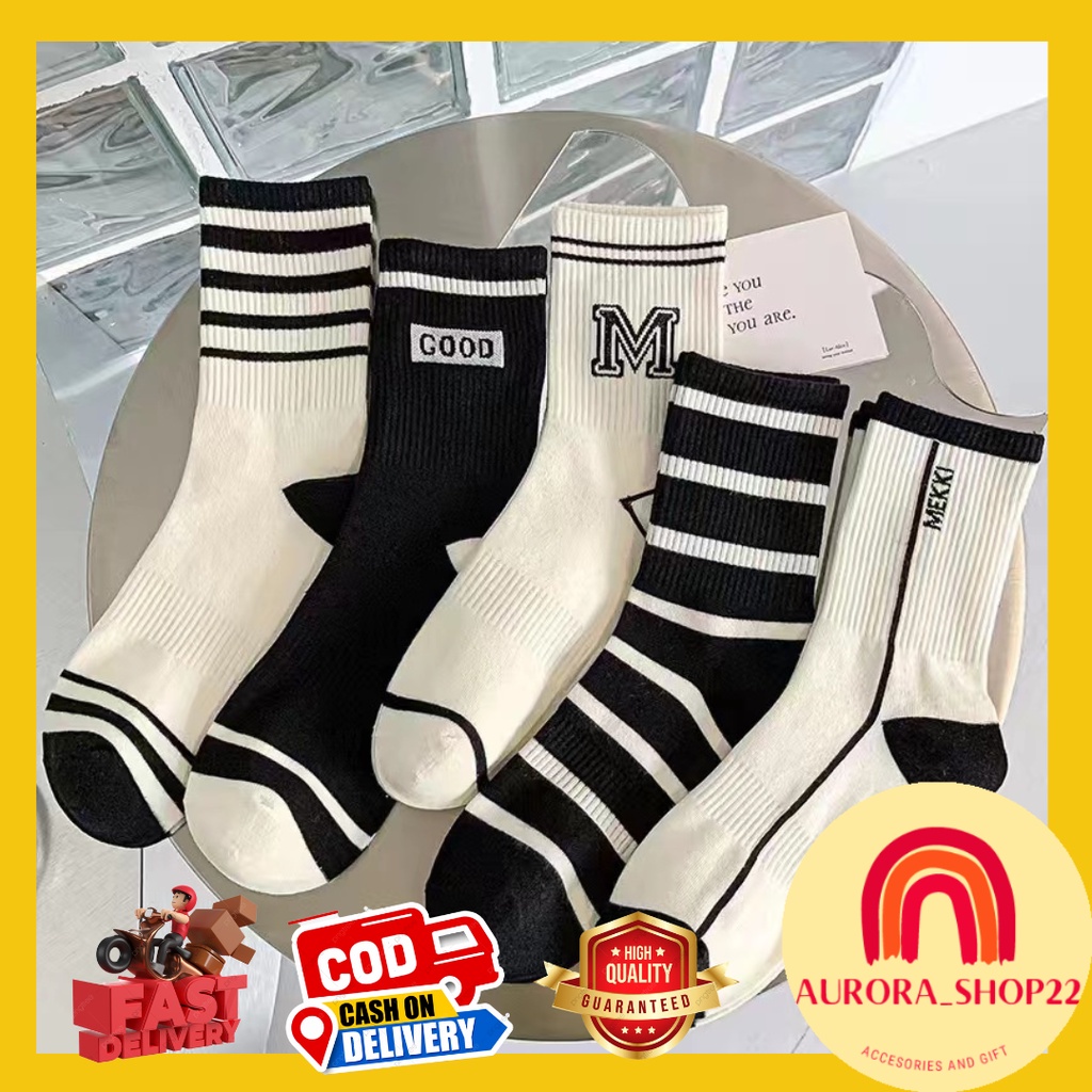 [COD] KAOS KAKI PANJANG MOTIF HITAM GARIS PRIA WANITA UNISEX MID SOCK CUTE ALA KOREA KAOS KAKI FASHION