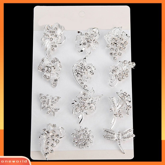 {oneworld} 12 Pcs Wanita Berlian Imitasi Berongga Bunga Kupu-Kupu Syal Pengantin Kerah Bros Pin