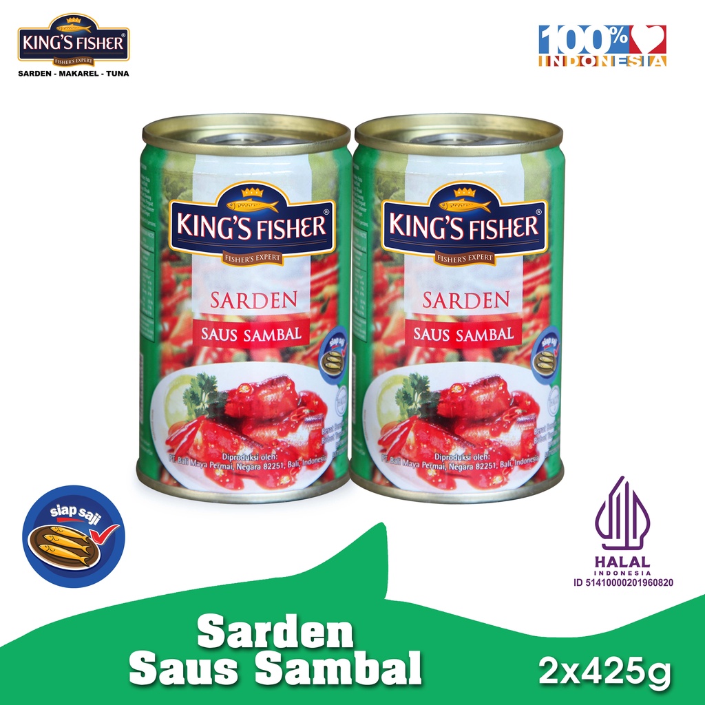 

Kings Fisher Paket 2 pcs Sarden saus sambal 425g Makanan Kaleng kings fisher