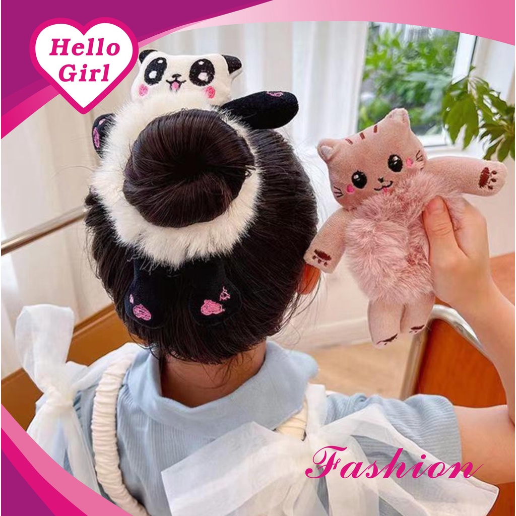 (Hello Girl)F187  karet ikat rambut ala korea Boneka  bulu halus Import