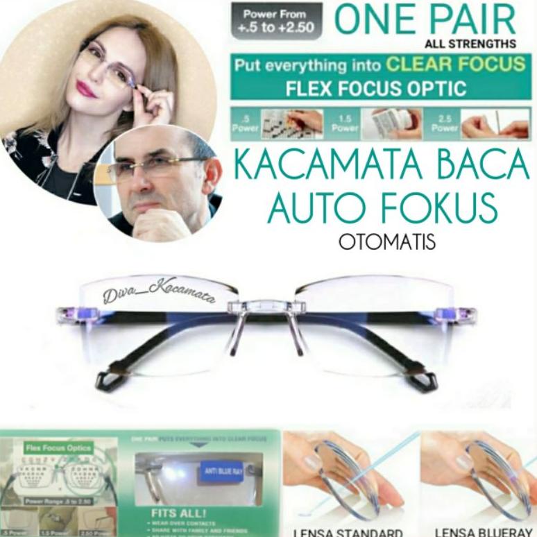 Kacamata Baca Plus Auto Focus Otomatis Pria/Wanita | Kacamata Sporty Lensa Anti Blueray | Frame Kaca