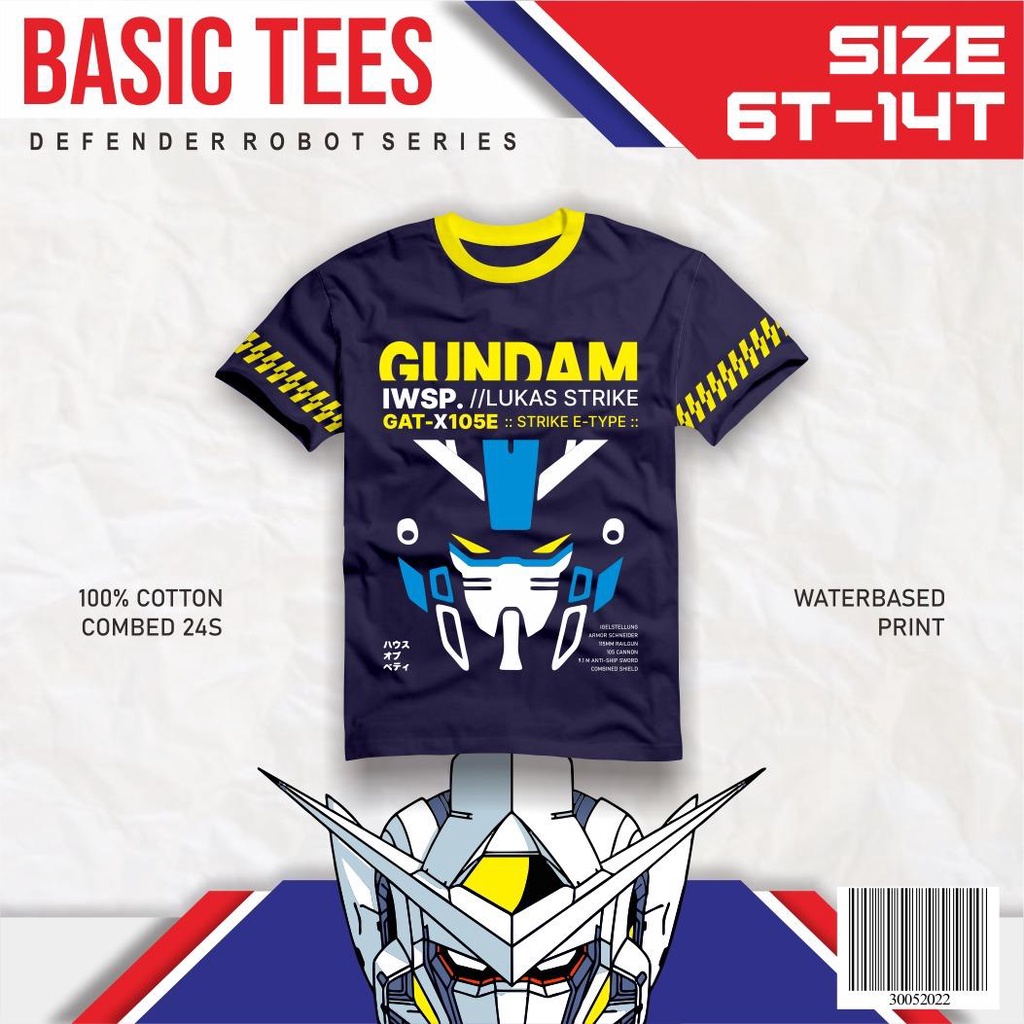 Kaos Cowok Robot Atasan Kaos Anak Laki Cowok 6-12 Tahun Series  Gundam