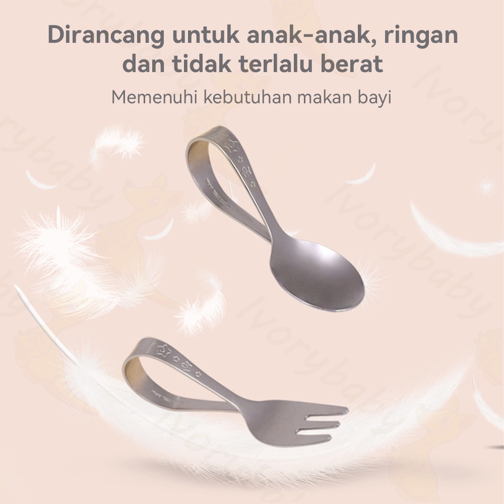 Ivorybaby Sendok makan bayi anak belajar Sendok garpu sudu bahan stainless steel gaya jepang