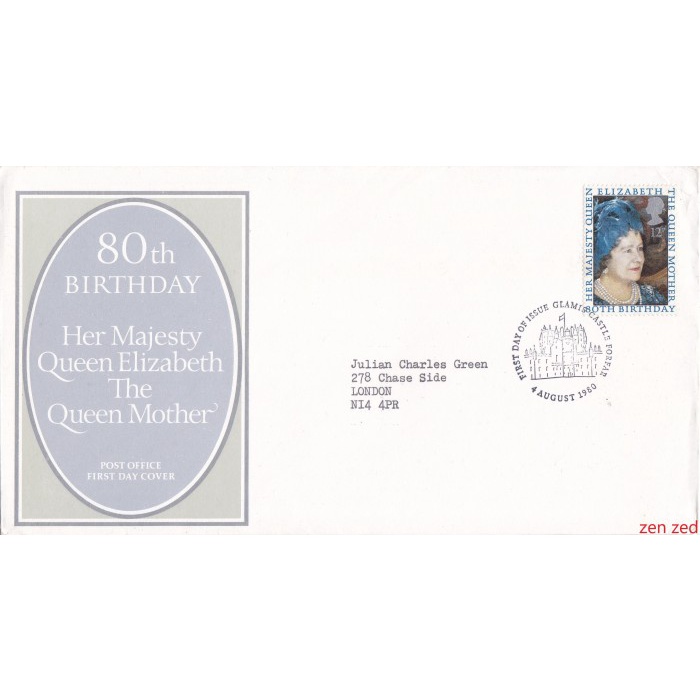

A777 Prangko Inggris FDC 1980 The Queen Mother Elizabeth 1 Pcs