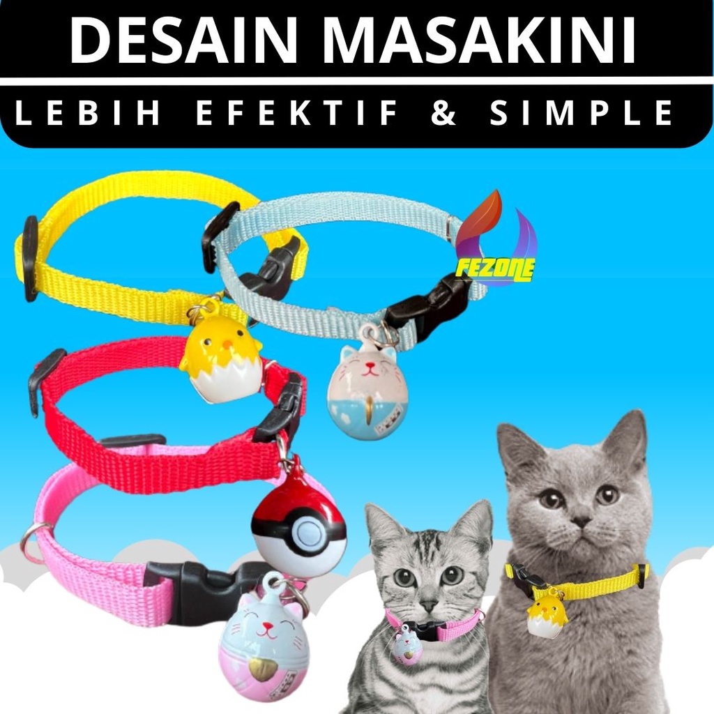 Kalung Kucing Polos Lonceng Karakter Unik / Aksesoris Kalung Kucing / Collar Kucing Polos FEZONE