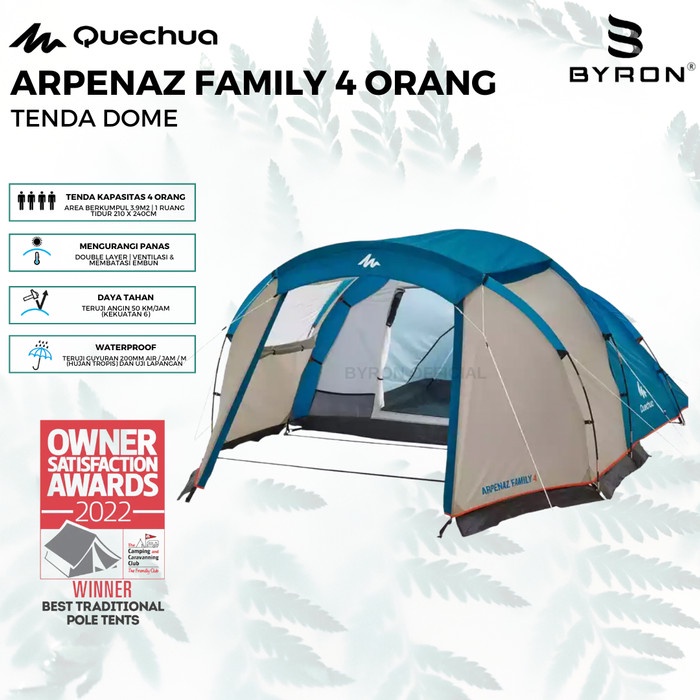 QUECHUA ARPENAZ FAMILY 4 DOME TENT TENDA CAMPING KELUARGA UNTUK 4 ORAN