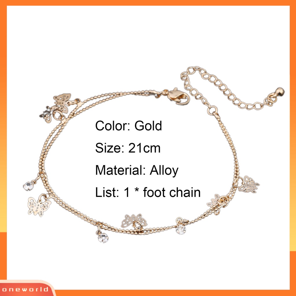 {oneworld} Gelang Kaki Liontin Kupu-Kupu All-Match Alloy Double-Layer Anklet Untuk Kantor